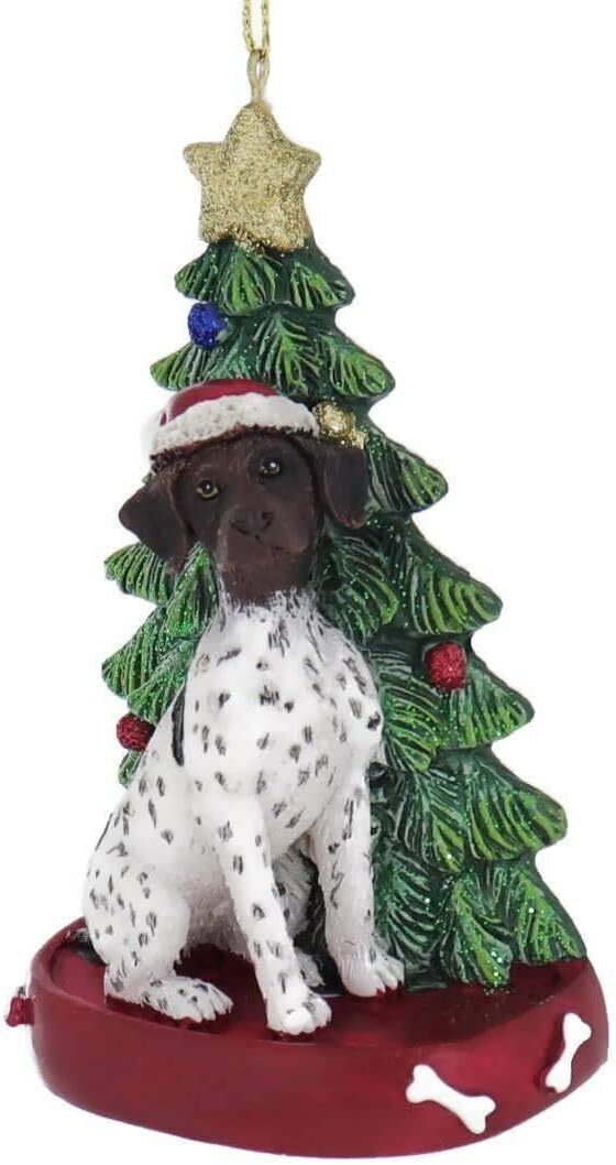 Kurt Adler German Shorthair Pointer W Santa Hat Christmas Tree Ornament, 4.25 "