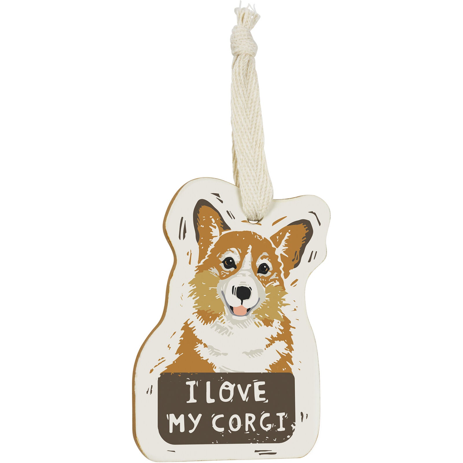 Primitives by Kathy Wooden Hanging Ornament, 2-Sided - I Love My Corgi