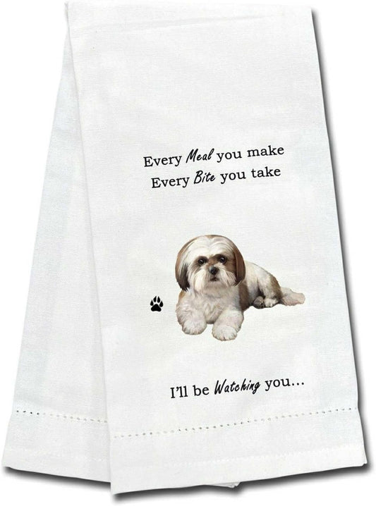 E&S Pets 711-87 Tan and White Shih Tzu Puppy Cut Dog Kitchen Towel, Off-white
