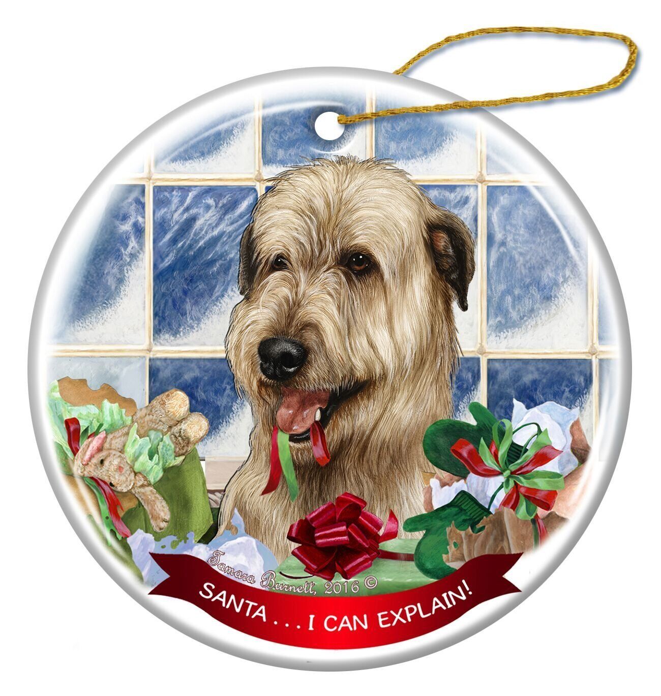 Wheaten Irish Wolfhound Dog Porcelain Ornament Pet Gift 'Santa.. I Can Explain!