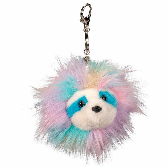 Plush Rainbow Sloth Fur Fuzzle Stuffed Animal Pom Backpack Clip, 4"
