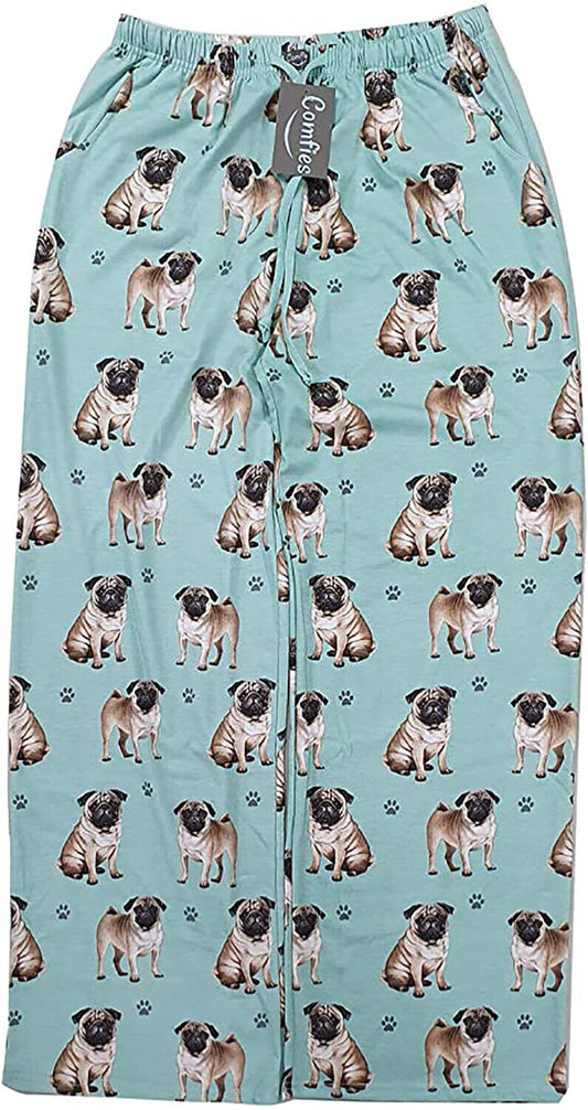 Pug Unisex Lightweight Cotton Blend Pajama Bottoms- Medium