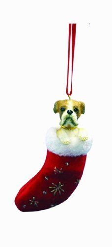 Boxer Christmas Stocking Ornament with "Santa's Little Pals" Hand Painted