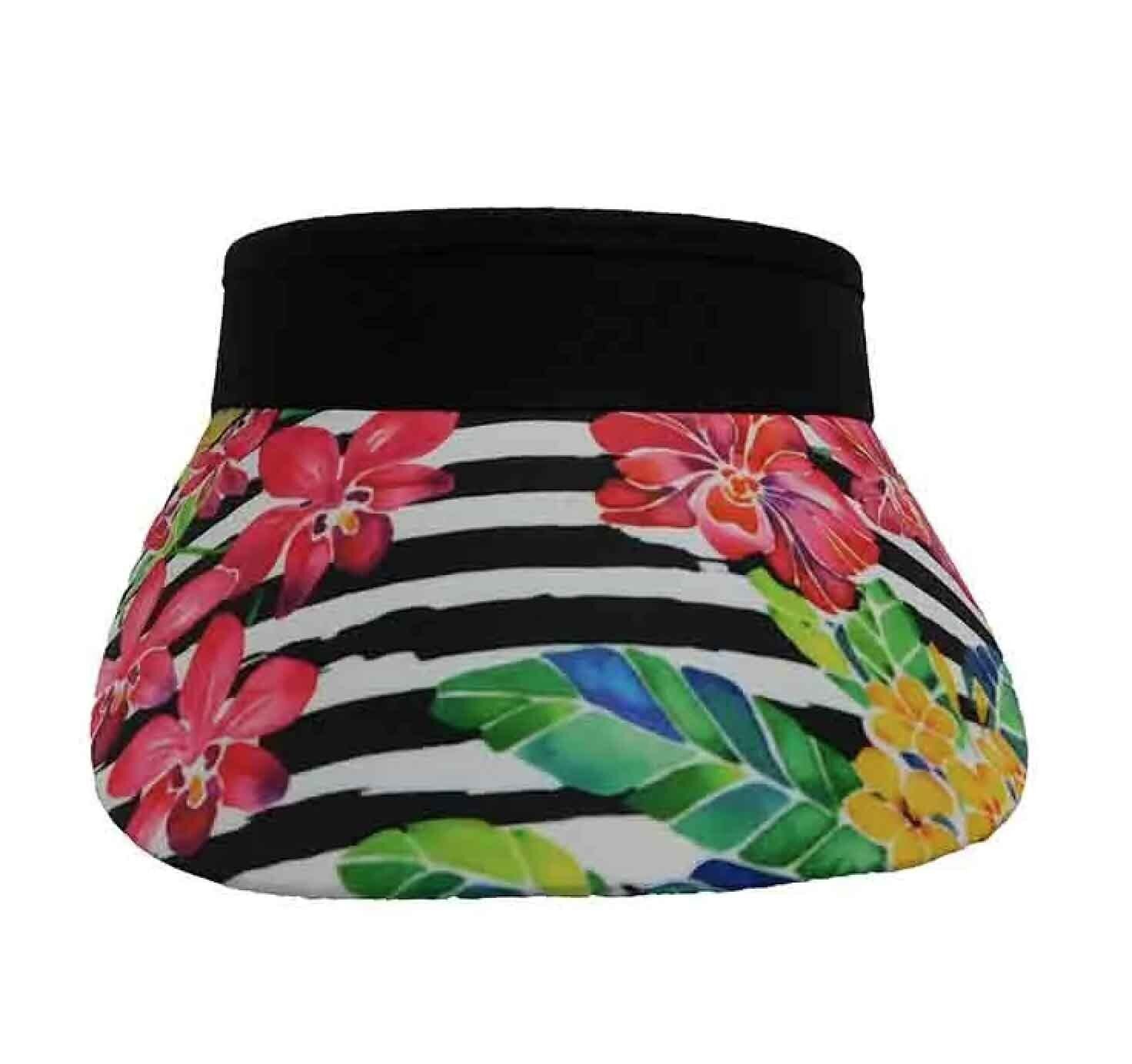 Sun 'N' Sand Pink Hibiscus Flowers and Stripes Visor (One Size)
