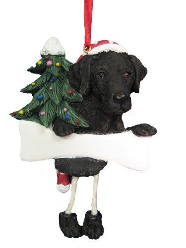 Black Labrador Ornament "Dangling Legs" Hand Painted and Easily Personalized