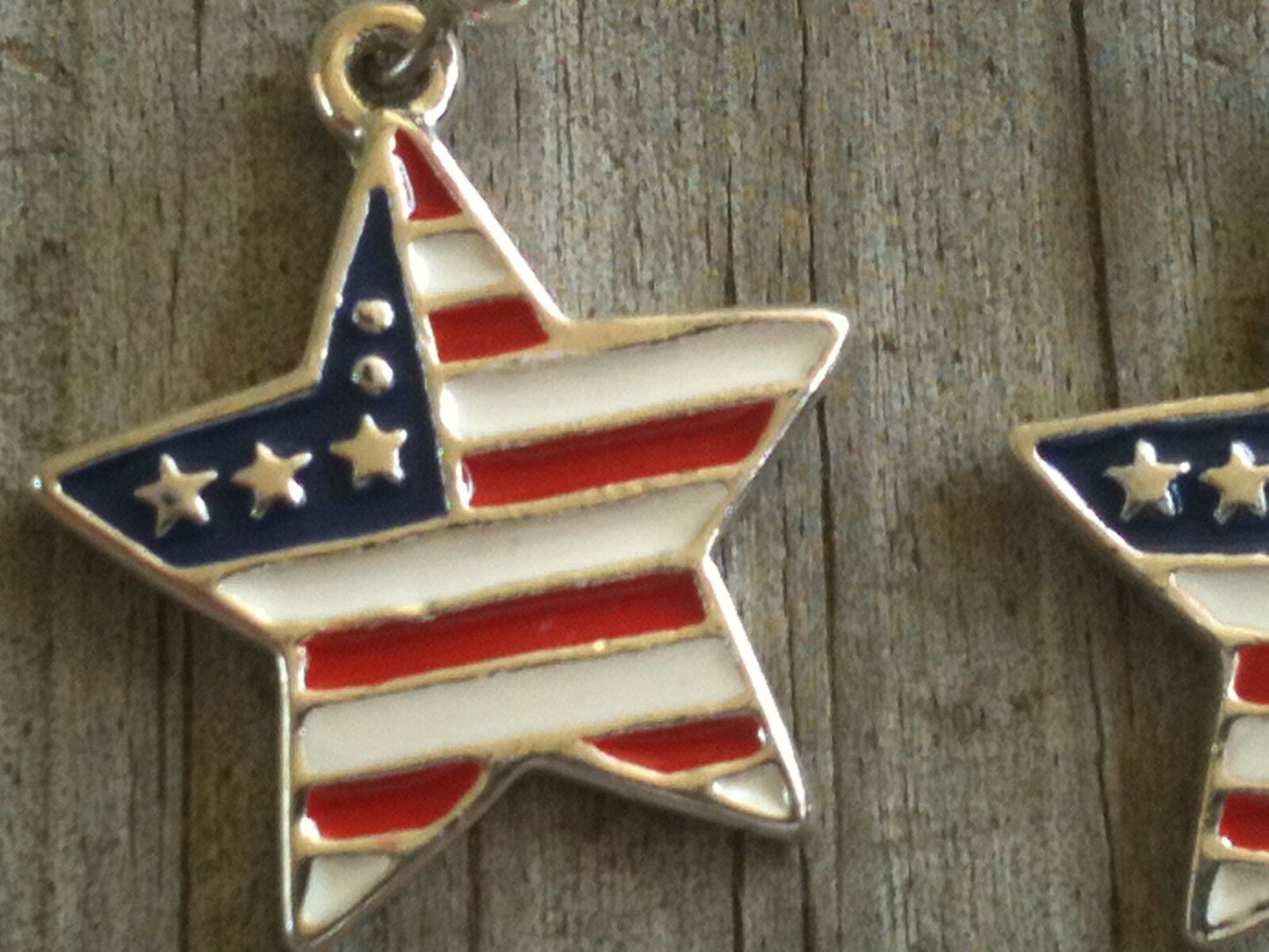 Enameled Star on American Flag Silver Plated Earrings