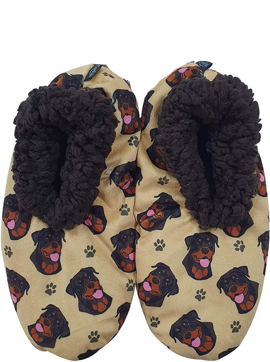 Comfies Womens Rottweiler Dog Slippers - Sherpa Lined Animal Print Booties