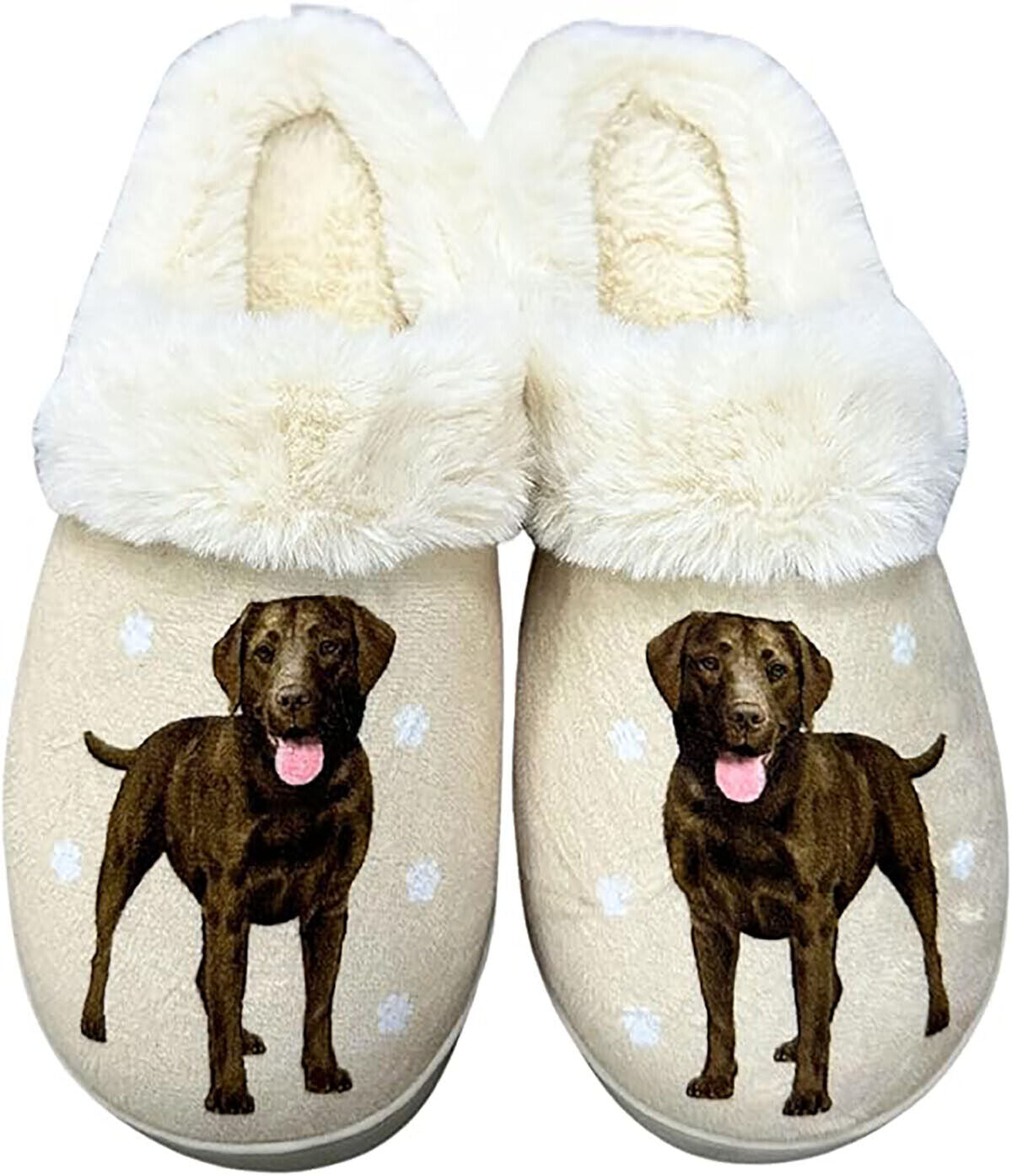 E&S Pets Chocolate Lab Snugg Slippers for Pet Lovers - Fuzzy Memory Foam, L/XL