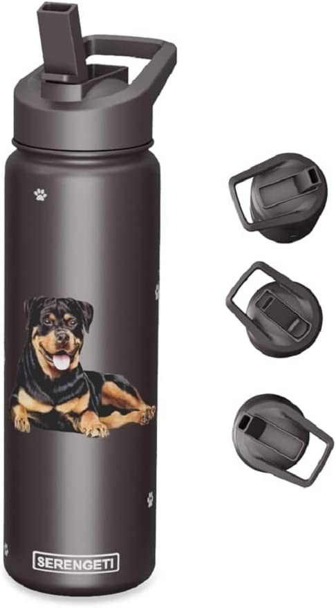 E&S Pets Stainless Steel Water Bottle 24 Oz., Spill Proof (Rottweiler)