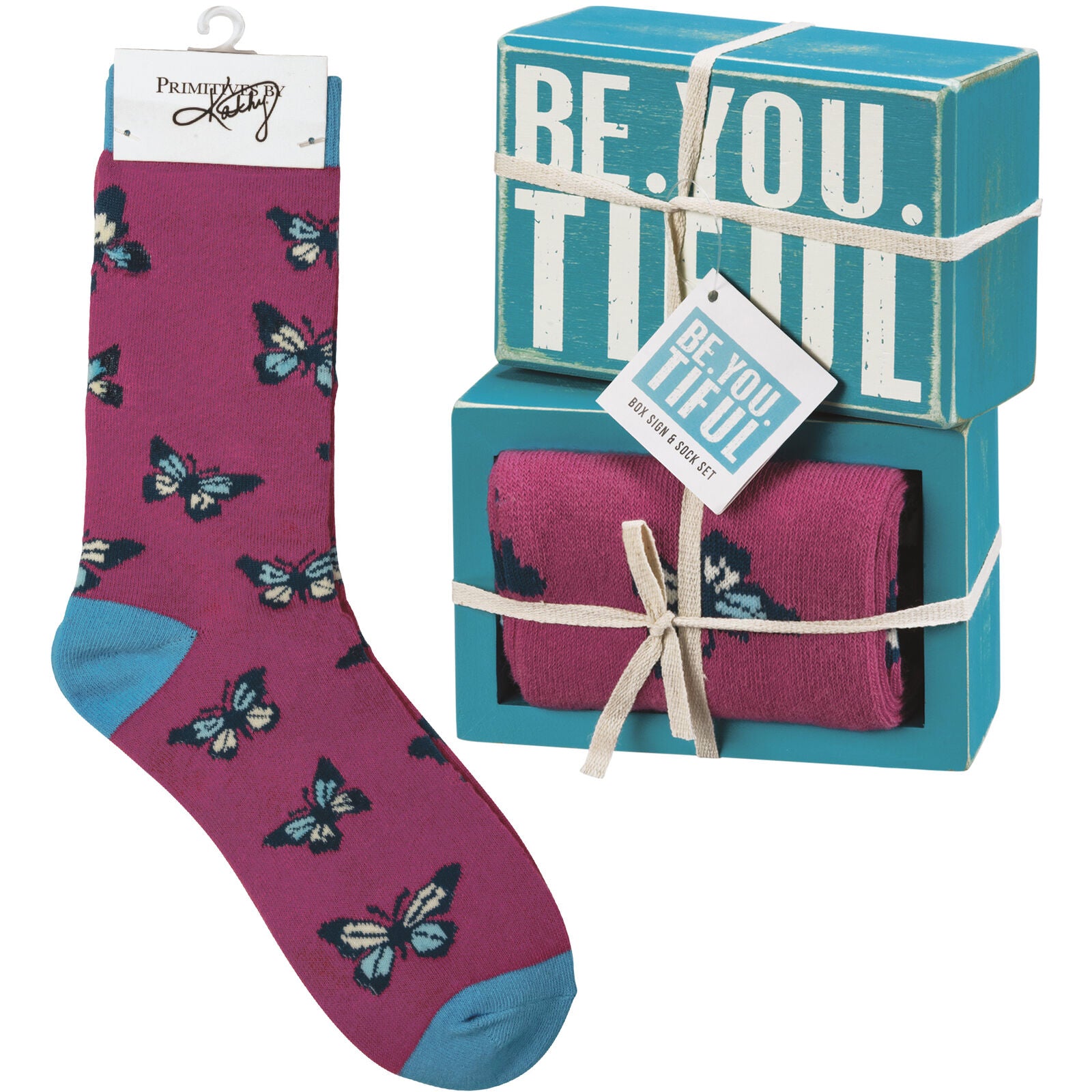 Primitives by Kathy Box Sign & Sock Set - Be You Tiful