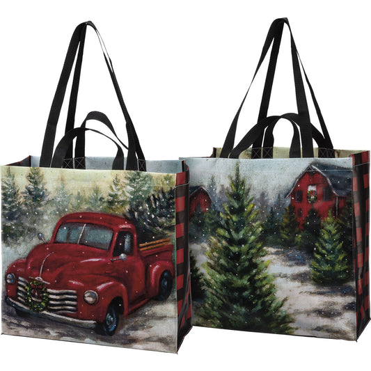 Primitives by Kathy Market Tote - Tree Farm with Red Truck, One Bag