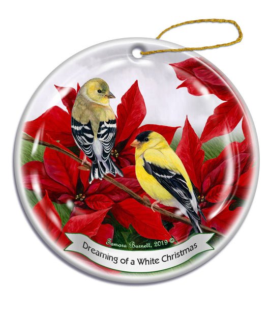 Holiday Pet Gifts American Goldfinch Bird Porcelain Christmas Ornament