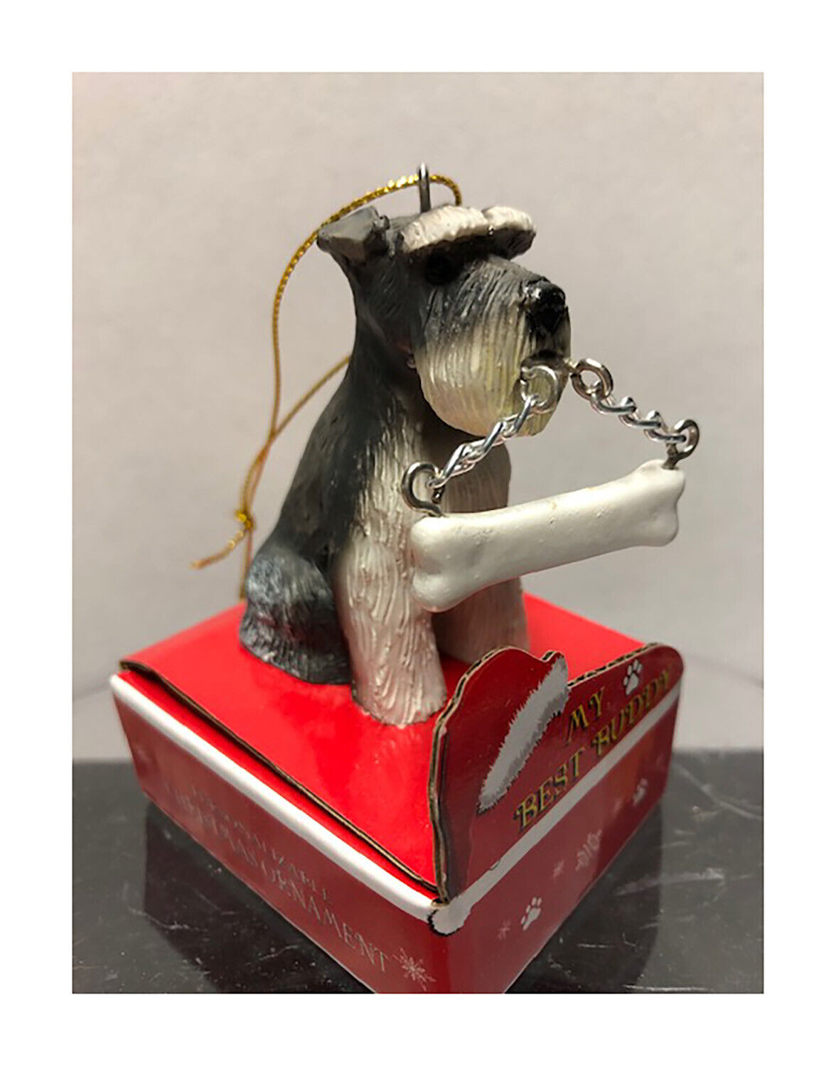 E&S Pets My Best Buddy Schnauzer, Uncropped with Bone Christmas Ornament
