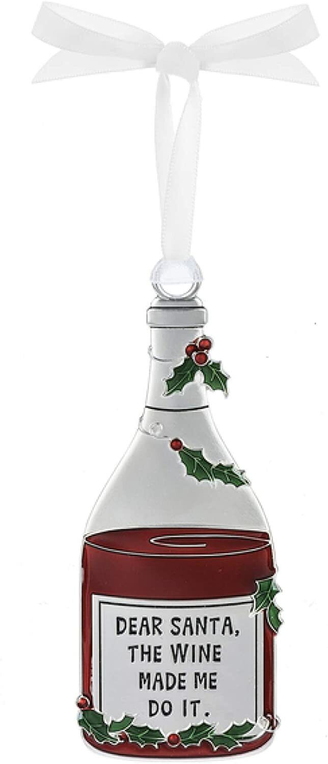 Ganz Merry Merlot Wine Metal Ornament - Dear Santa, The Wine Made Me Do It
