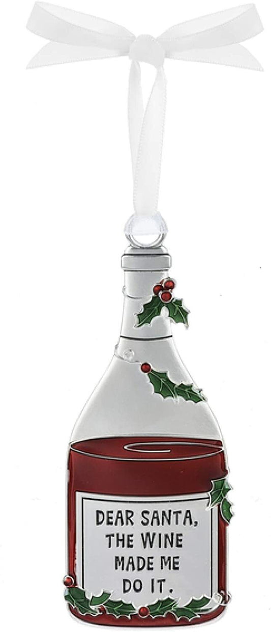 Ganz Merry Merlot Wine Metal Ornament - Dear Santa, The Wine Made Me Do It