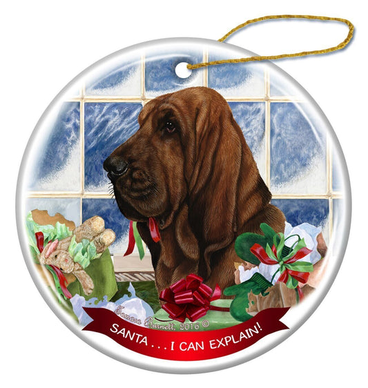 Bloodhound Dog Porcelain Hanging Ornament Pet Gift 'Santa.. I Can Explain!'