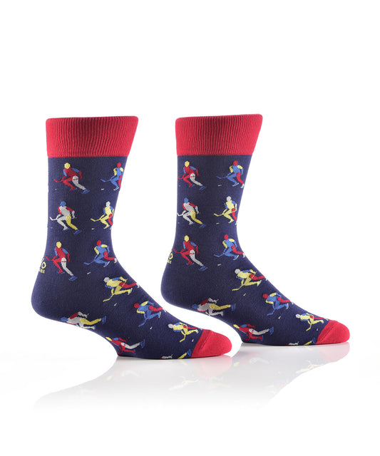 Yo Sox Hockey Time Red and Blue Men's Size 7-12 Cotton Blend Novelty Crew Socks