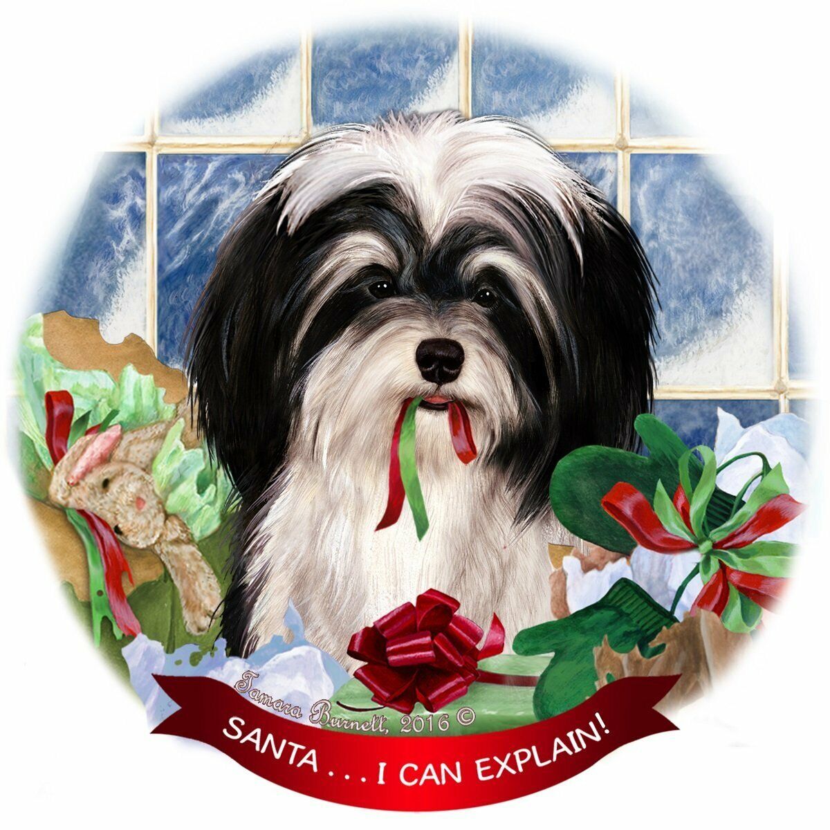 Havanese, Black & White Dog Porcelain Ornament Pet Gift 'Santa.. I Can Explain!