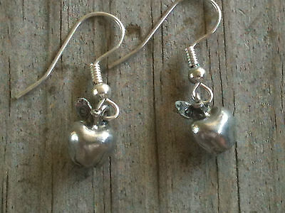 Apple 3D Silver Plated Lead Free Pewter Teacher Earrings