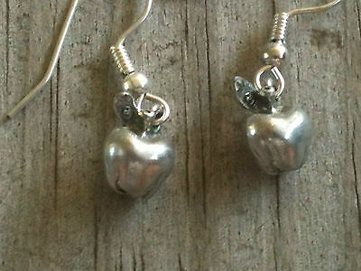 Apple 3D Silver Plated Lead Free Pewter Teacher Earrings