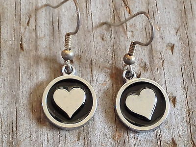 Black Heart Imitation Rhodium Plated Enameled Earrings