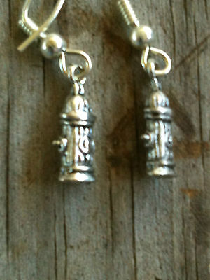 3-D Silver Plated Pewter Fire Hydrant Dog Earrings