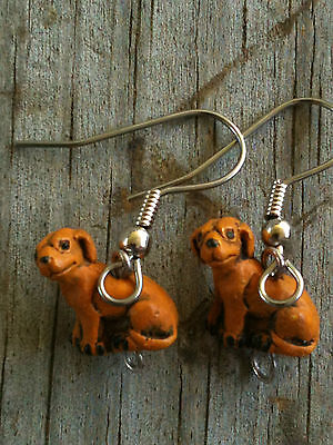Peruvian Ceramic Golden Retriever Earrings