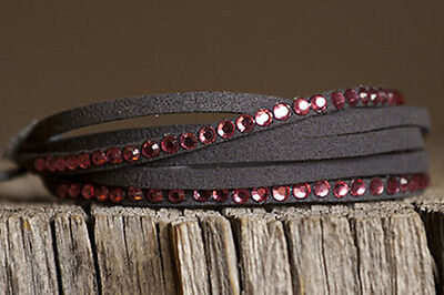 Adjustable Multiple Grey Leather Bands Bracelet with Pink Rhinestones