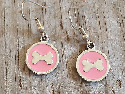 Pink Dog Bone Imitation Rhodium Plated Enameled Earrings