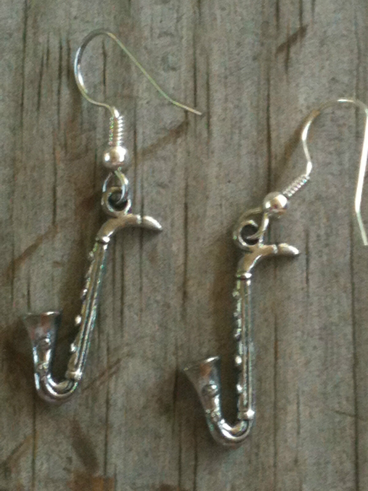 Saxophone 3D Silver Plated Lead Free Pewter Music Earrings