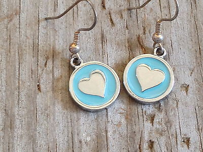 Teal Heart Imitation Rhodium Plated Enameled Earrings