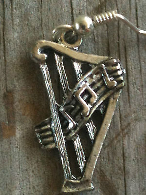 Harp 3D Silver Plated Lead Free Pewter Music Earrings