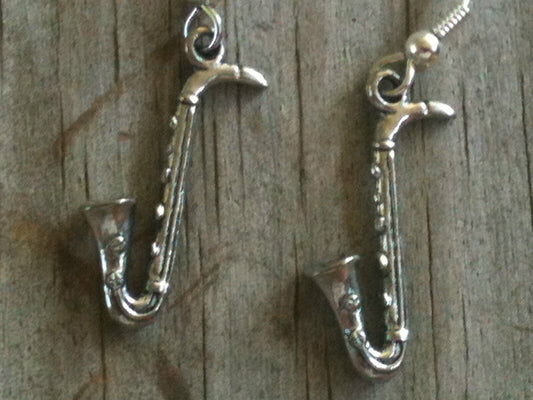 Saxophone 3D Silver Plated Lead Free Pewter Music Earrings