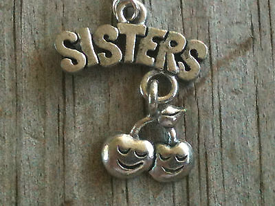 Sisters & Dangling Cherries Silver Plated Lead Free Pewter Earrings