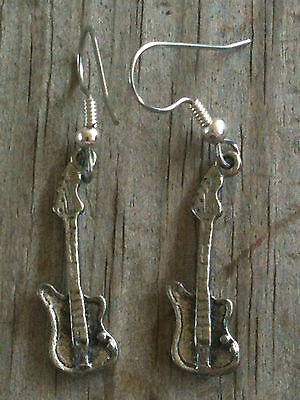 Electric Guitar 3D Silver Plated Lead Free Pewter Music Earrings