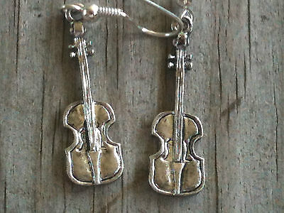 Violin Silver Plated Lead Free Pewter Music Earrings