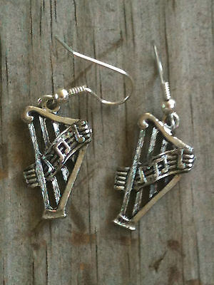 Harp 3D Silver Plated Lead Free Pewter Music Earrings