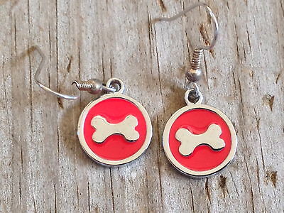 Red Dog Bone Imitation Rhodium Plated Enameled Earrings