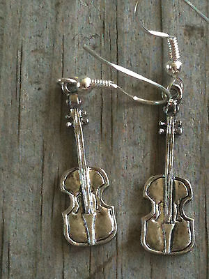 Violin Silver Plated Lead Free Pewter Music Earrings