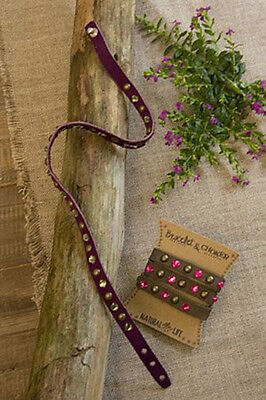Natural Life Green Crystal & Brass Studs Purple Leather Choker/Wrap Bracelet