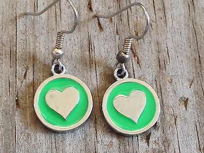 Green Heart Imitation Rhodium Plated Enameled Earrings