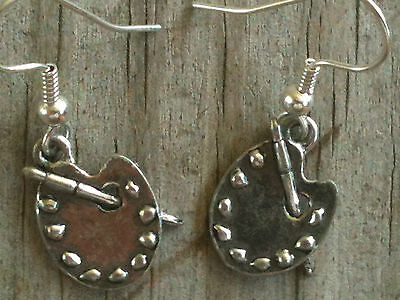 Painter's Palette 3D Silver Plated Lead Free Pewter Artist Earrings