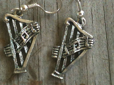 Harp 3D Silver Plated Lead Free Pewter Music Earrings
