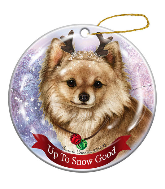 Holiday Pet Gifts Fawn Longhaired Chihuahua Dog Porcelain Christmas Ornament