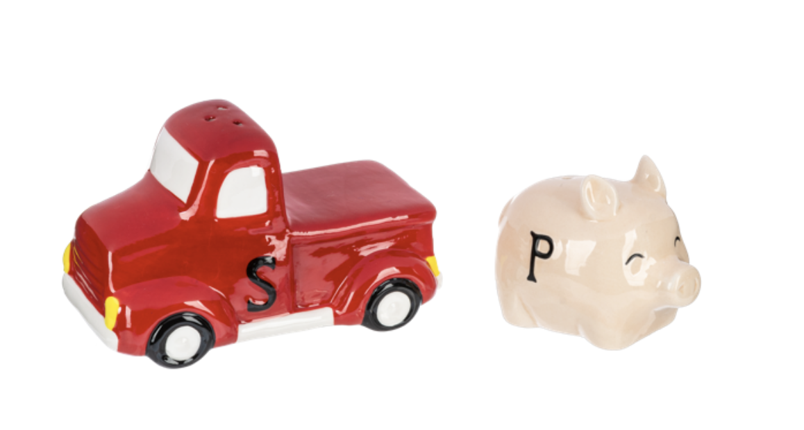 Ganz Bless This Farm Stacking Salt/Pepper Shaker Set, Pig & Red Truck