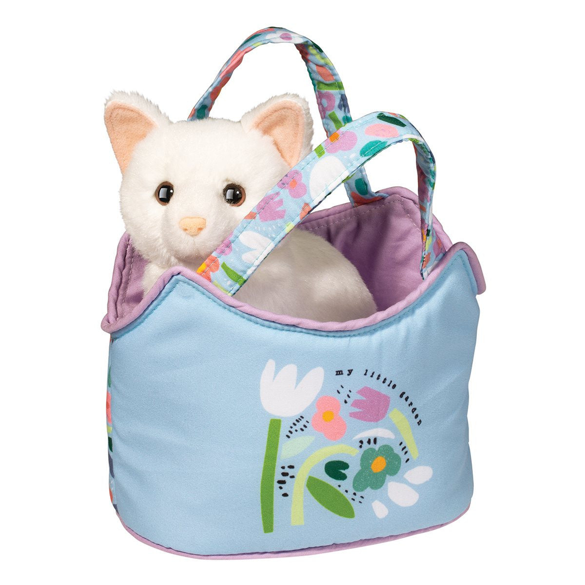 Douglas My Little Garden Sassy Sak Tote w White Cat Plush Stuffed Animal Toy, 7"