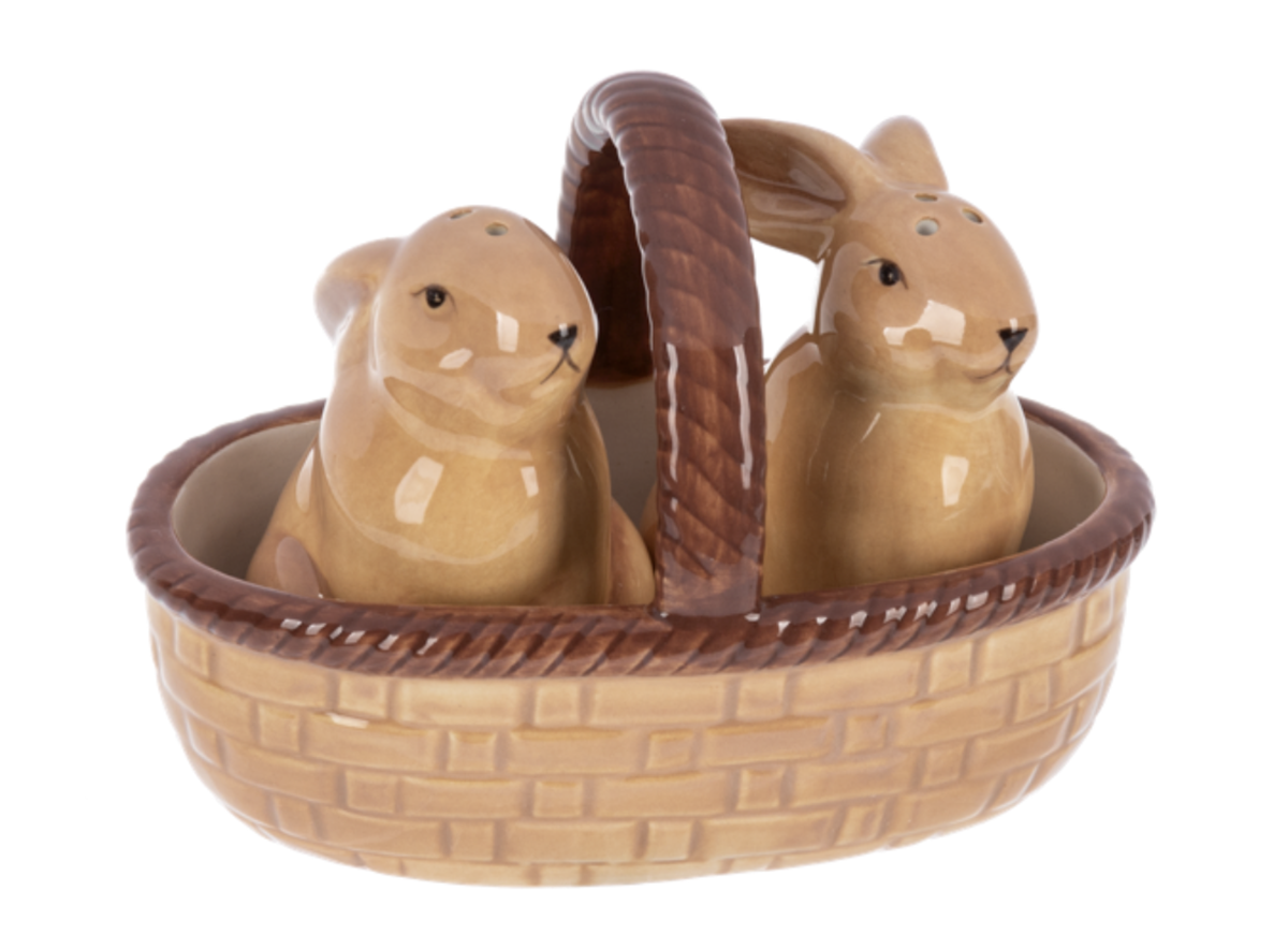 Ganz Ceramic Bunny In Basket Salt & Pepper Set (3 pc. set)