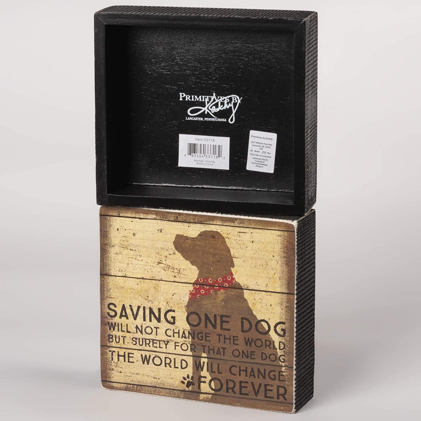 Primitives by Kathy Distressed Box Sign, Saving One Dog Will Not Change World