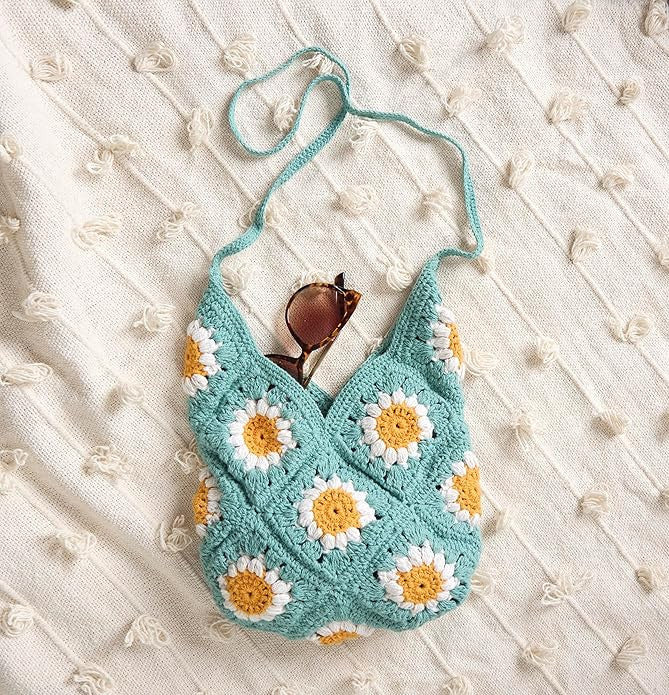 Primitives by Kathy Daisy Tote and Straps Feature a Crochet Style, 12 x 15 "