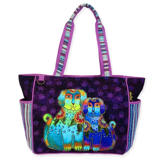 Laurel Burch Amigos De Colores Dog Friends Large Shoulder Tote Bag, 19"x7"x12"